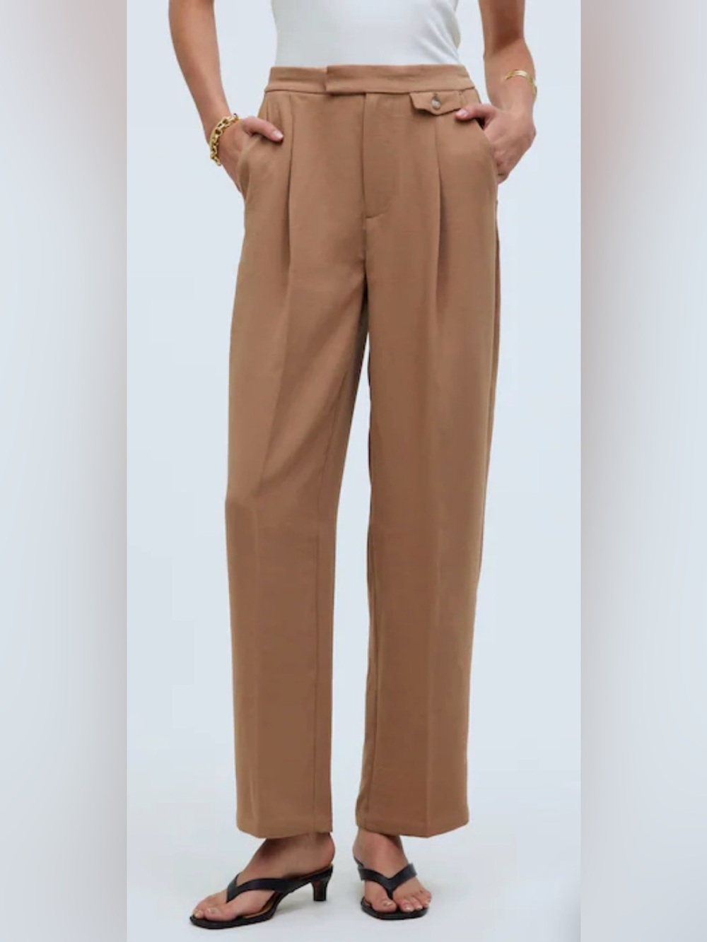 Madewell Tan High-Rise Pleated Wide-Leg Trousers